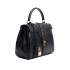 2023 Black Satinated Calfskin Small 16 Top Handle Bag w/ Strap