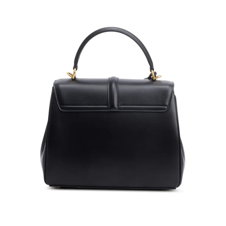 2023 Black Satinated Calfskin Small 16 Top Handle Bag w/ Strap
