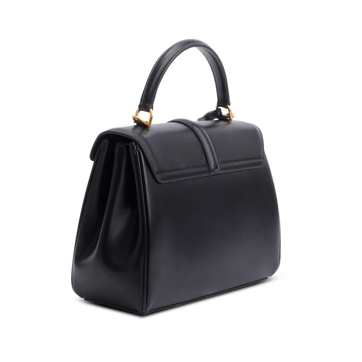 2023 Black Satinated Calfskin Small 16 Top Handle Bag w/ Strap