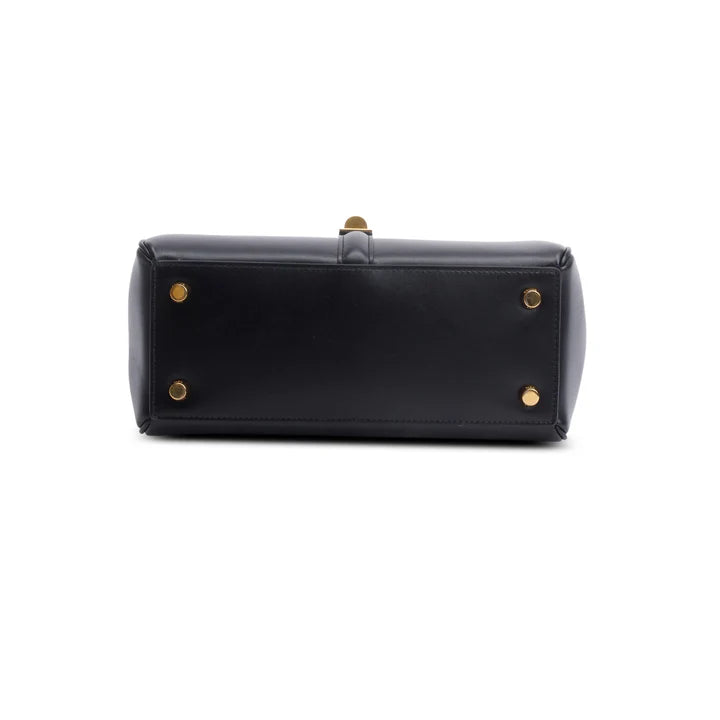 2023 Black Satinated Calfskin Small 16 Top Handle Bag w/ Strap
