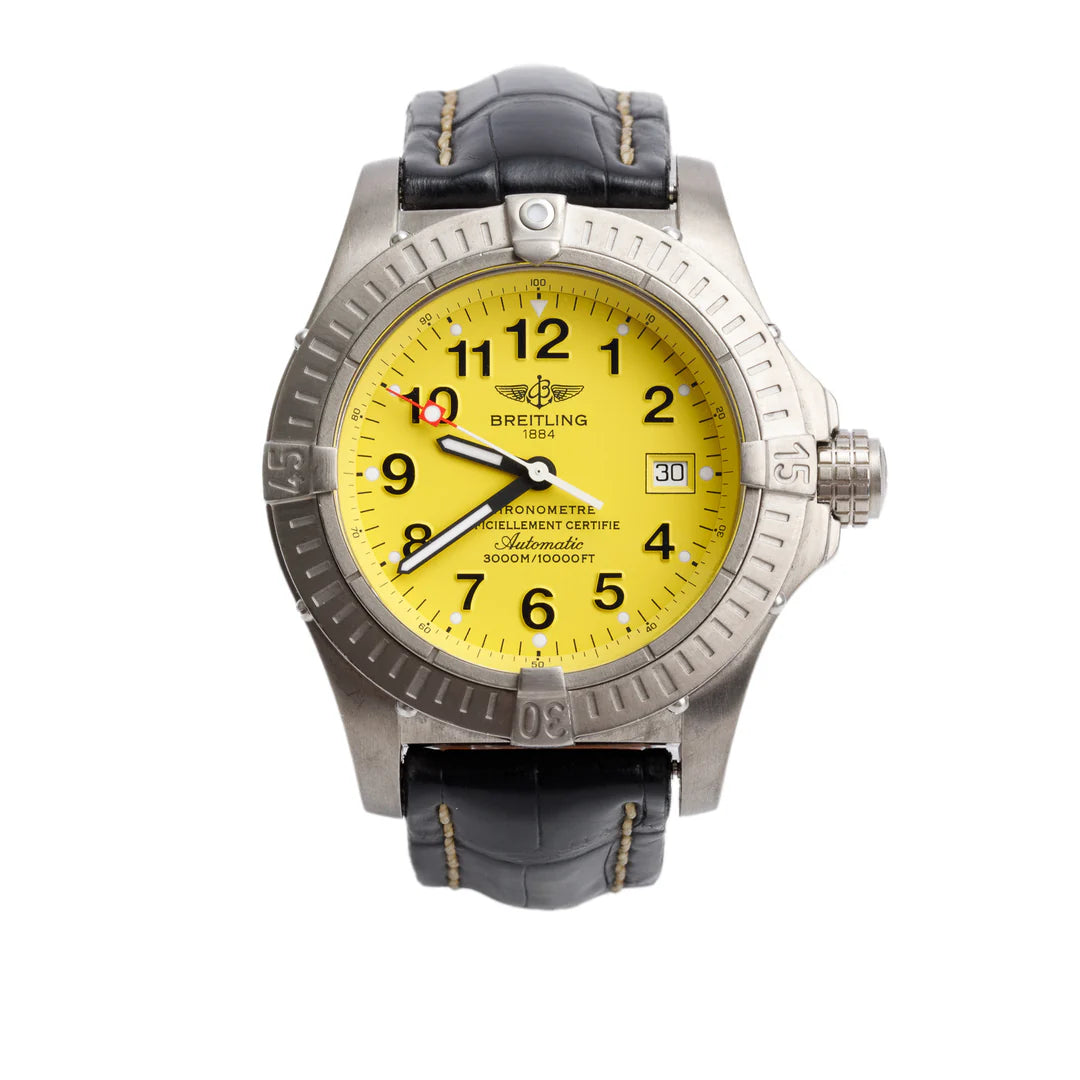 Titanium Avenger Seawolf 44 MM Automatic Watch Yellow Dial E17370 w/ Case &amp; Extra Strap