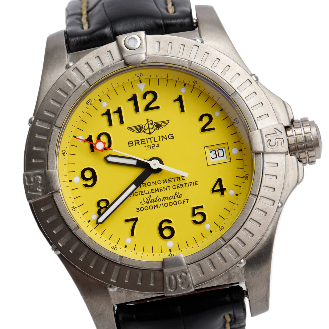 Titanium Avenger Seawolf 44 MM Automatic Watch Yellow Dial E17370 w/ Case &amp; Extra Strap