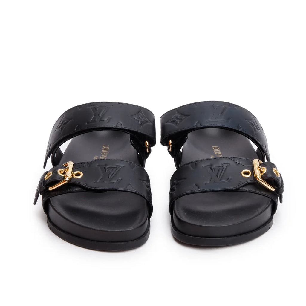 2023 Black Monogram Embossed Leather Bom Dia Comfort Mule, Size 36 w/ Box &amp; Receipt Coeur Cult Core