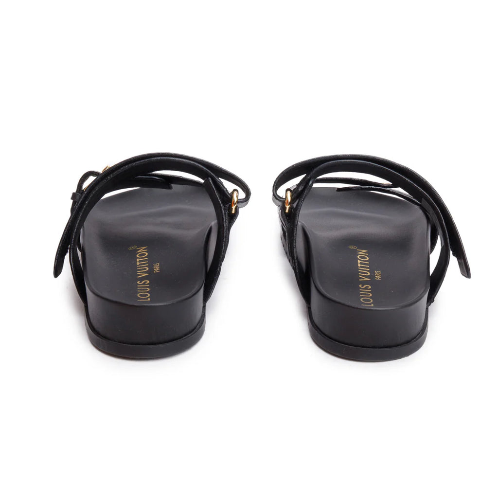 2023 Black Monogram Embossed Leather Bom Dia Comfort Mule, Size 36 w/ Box &amp; Receipt Coeur Cult Core