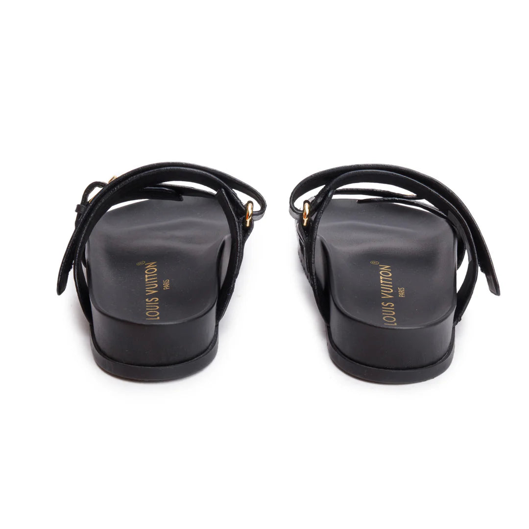 2023 Black Monogram Embossed Leather Bom Dia Comfort Mule, Size 36 w/ Box &amp; Receipt Coeur Cult Core