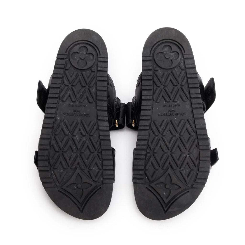 2023 Black Monogram Embossed Leather Bom Dia Comfort Mule, Size 36 w/ Box &amp; Receipt Coeur Cult Core