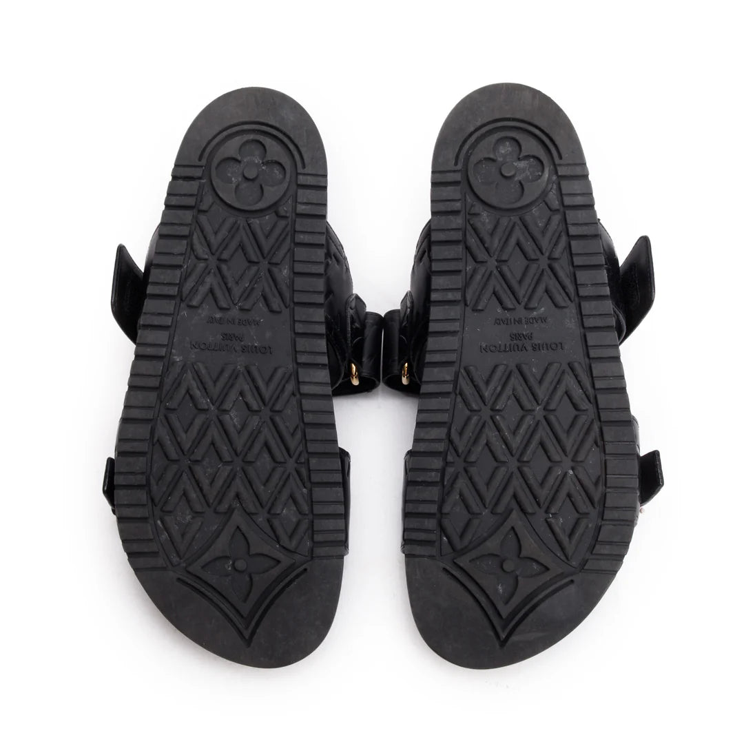 2023 Black Monogram Embossed Leather Bom Dia Comfort Mule, Size 36 w/ Box &amp; Receipt Coeur Cult Core