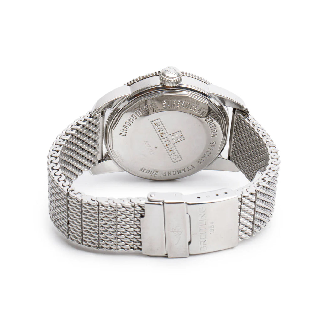 Stainless Steel Superocean Heritage 42 MM Automatic Watch Blue Bezel Silver Dial A17321 w/ Box, Papers &amp; Extra Strap