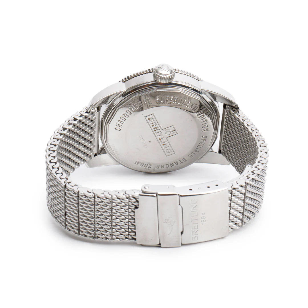 Stainless Steel Superocean Heritage 42 MM Automatic Watch Blue Bezel Silver Dial A17321 w/ Box, Papers &amp; Extra Strap