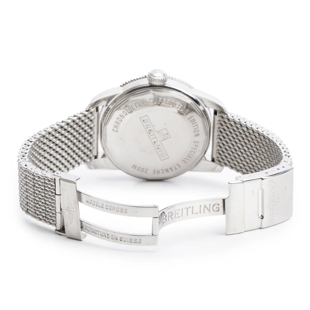 Stainless Steel Superocean Heritage 42 MM Automatic Watch Blue Bezel Silver Dial A17321 w/ Box, Papers &amp; Extra Strap