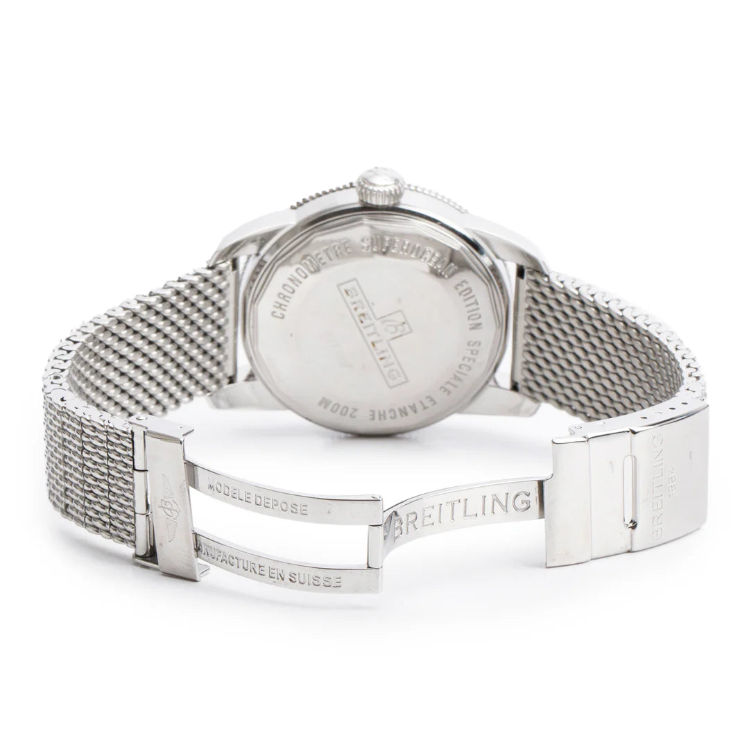 Stainless Steel Superocean Heritage 42 MM Automatic Watch Blue Bezel Silver Dial A17321 w/ Box, Papers &amp; Extra Strap