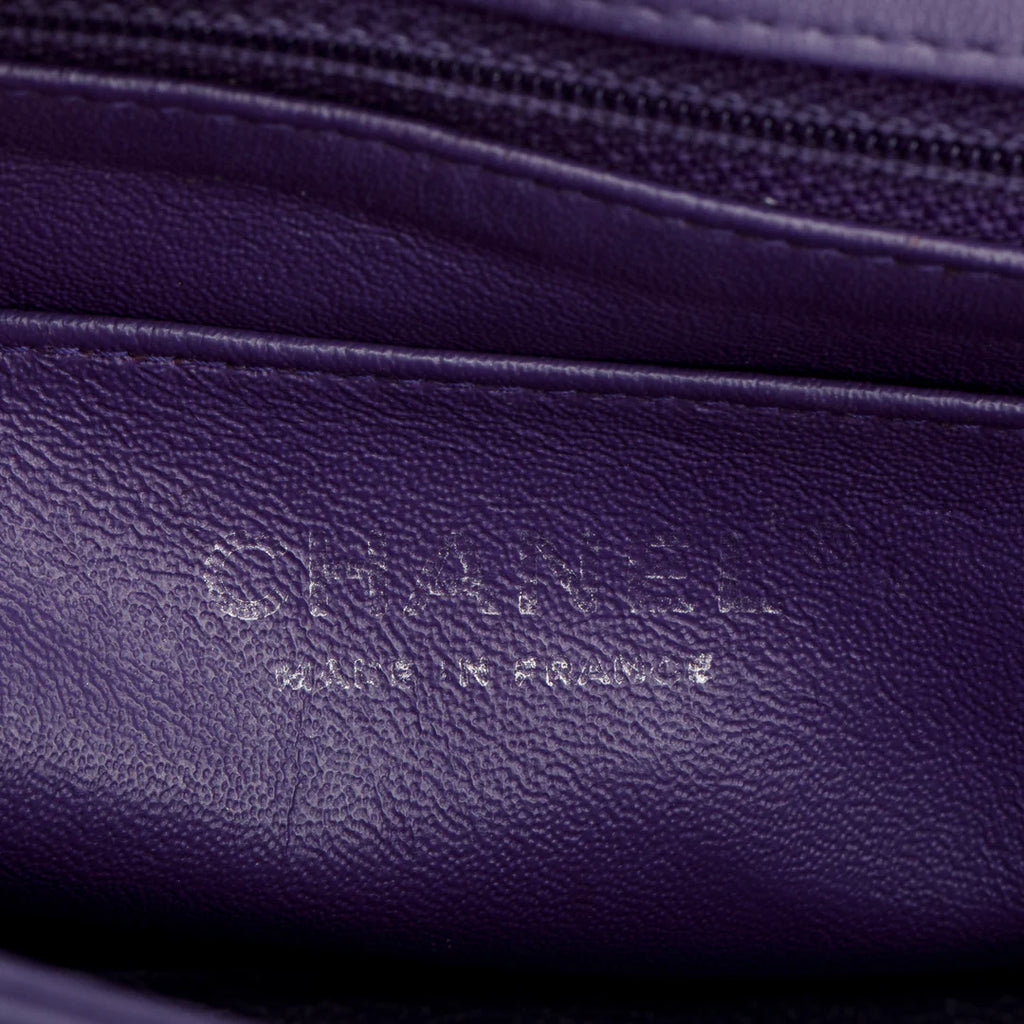 Quilted Purple Lambskin Mini Rectangular Flap Bag