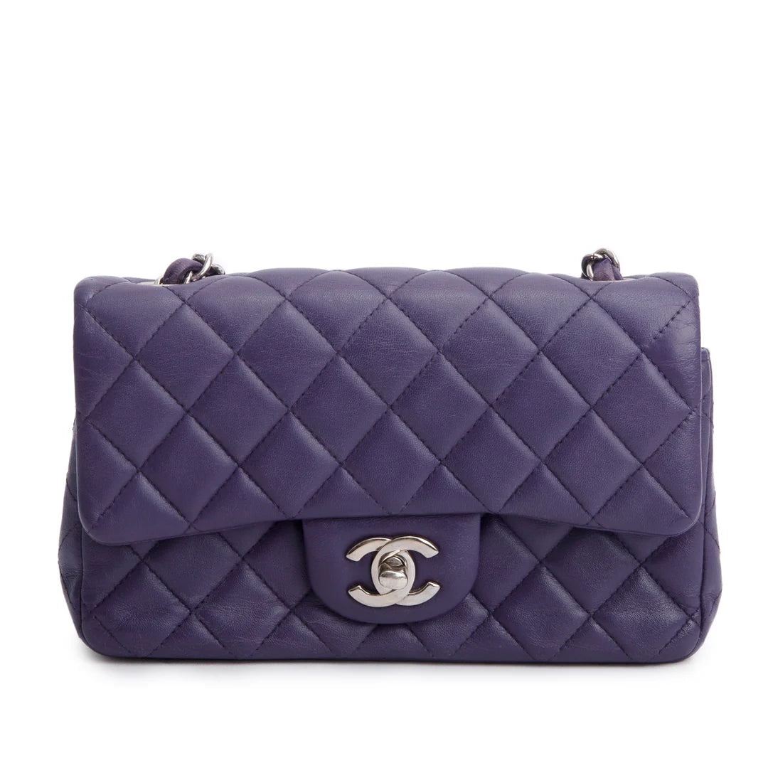 Quilted Purple Lambskin Mini Rectangular Flap Bag