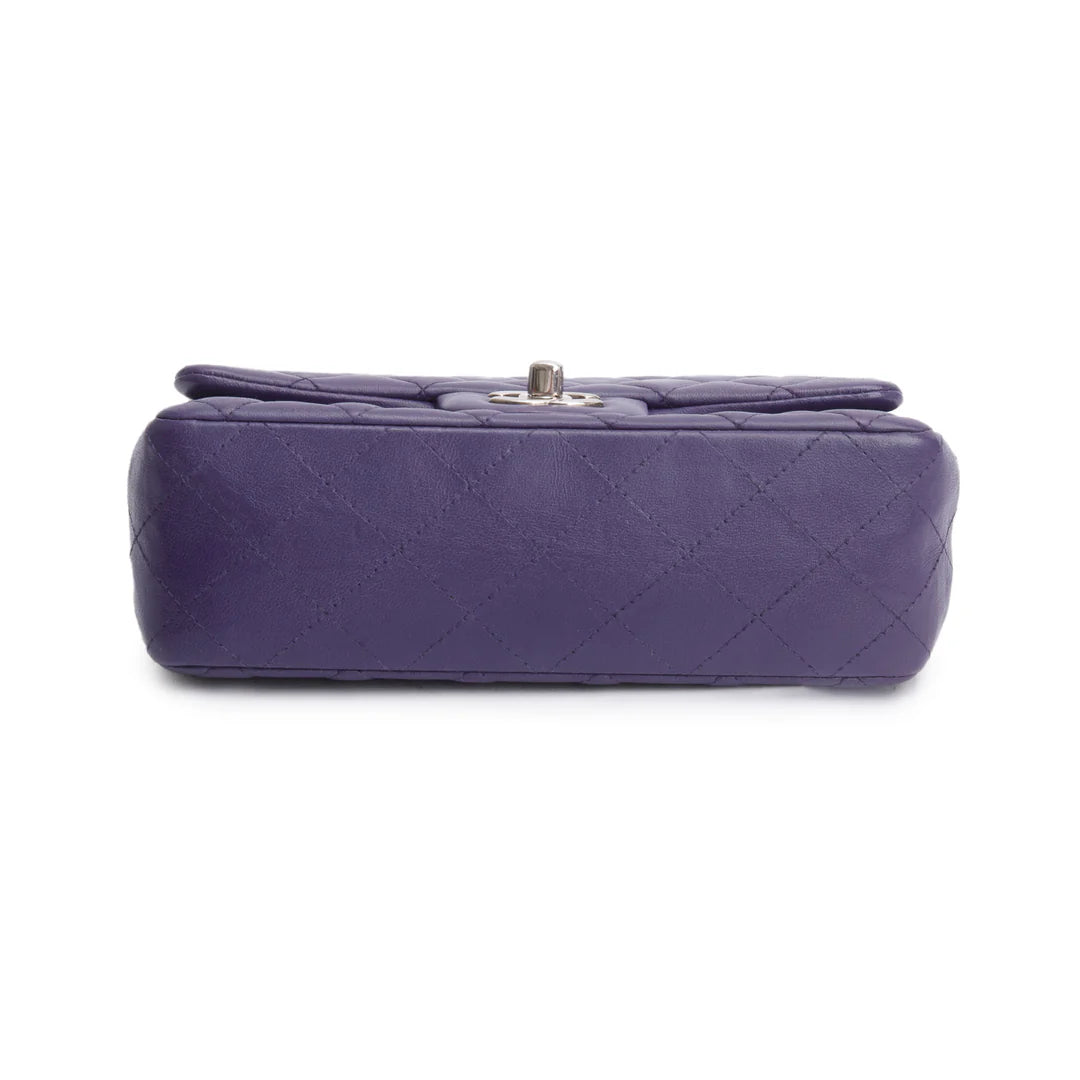 Quilted Purple Lambskin Mini Rectangular Flap Bag