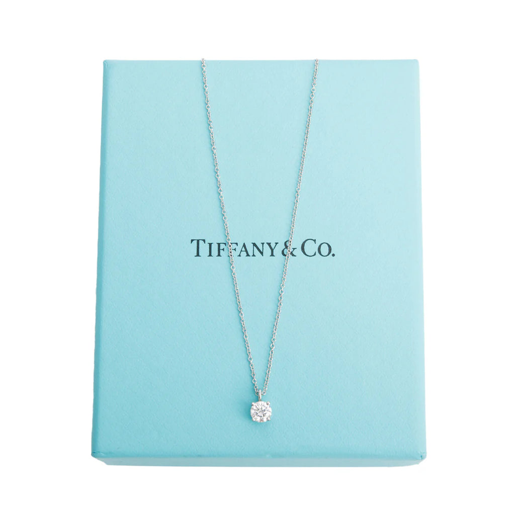 Platinum Solitaire 0.40 ct. Diamond Pendant Necklace w/ Box Coeur Cult Core