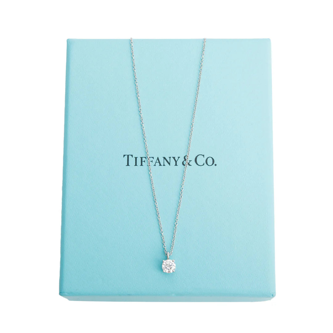 Platinum Solitaire 0.40 ct. Diamond Pendant Necklace w/ Box Coeur Cult Core