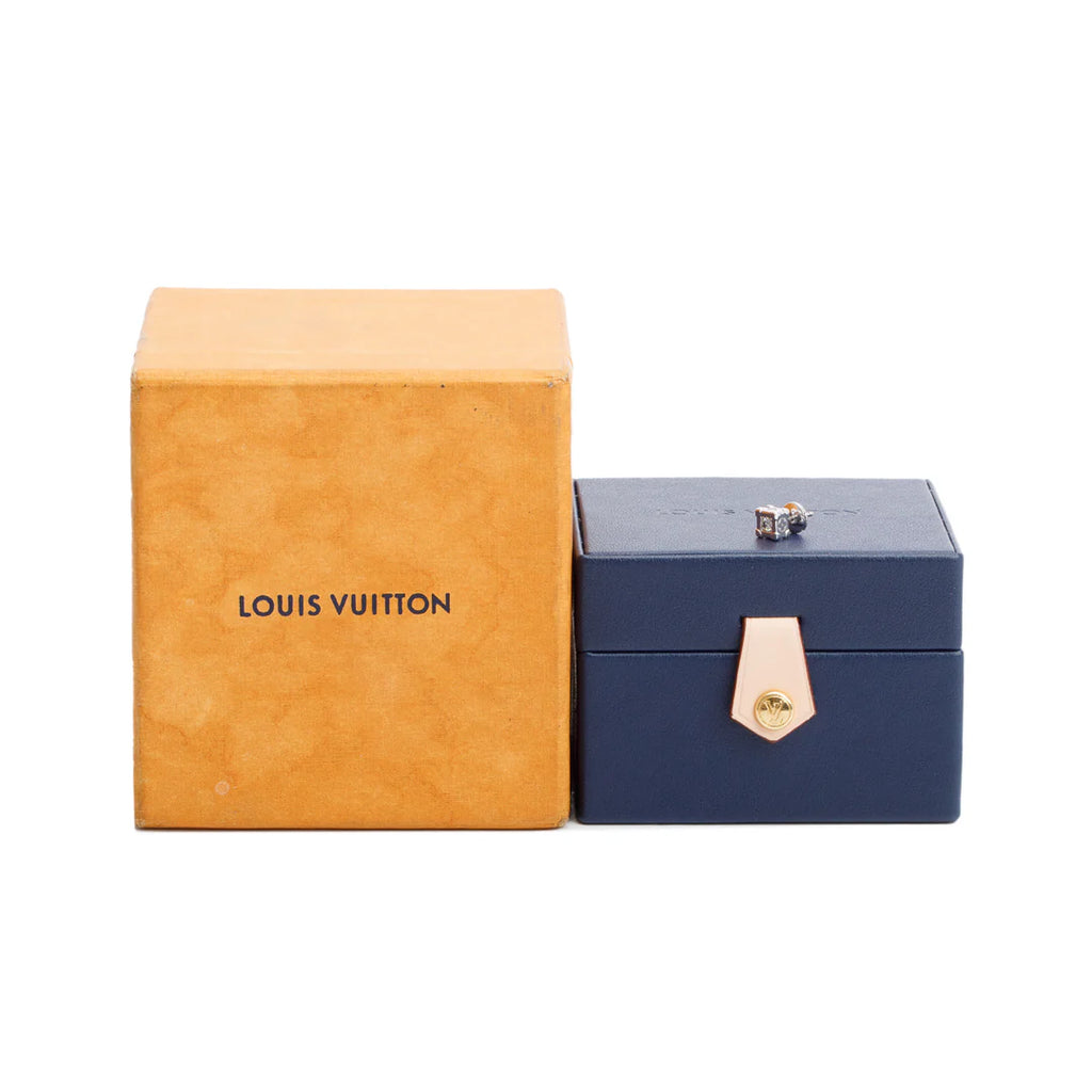 18k White Gold Diamond Les Gastons Vuitton Trunk Single Stud Earring w/ Box Coeur Cult Core