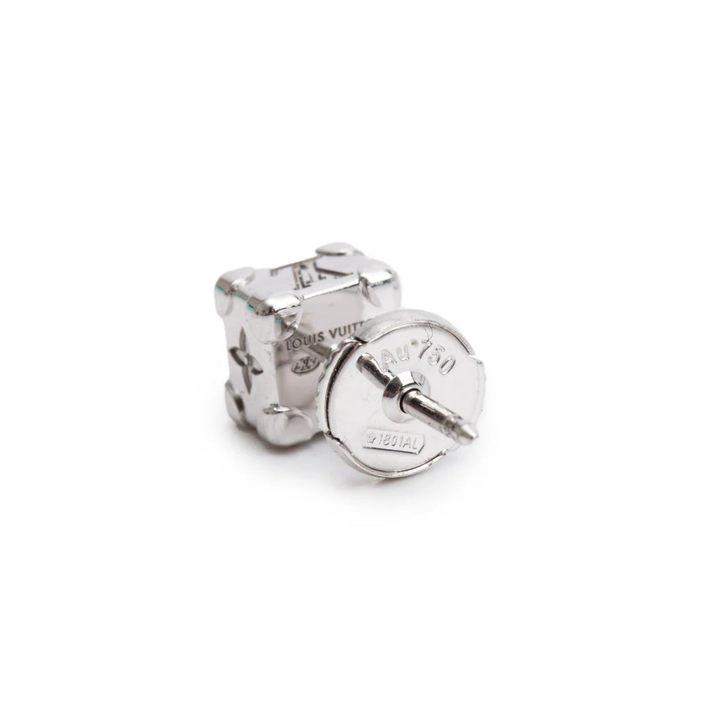 18k White Gold Diamond Les Gastons Vuitton Trunk Single Stud Earring w/ Box Coeur Cult Core