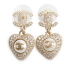 2023 Gold-Plated Faux Pearl &amp; Strass CC Heart Drop Earrings Coeur Cult Core
