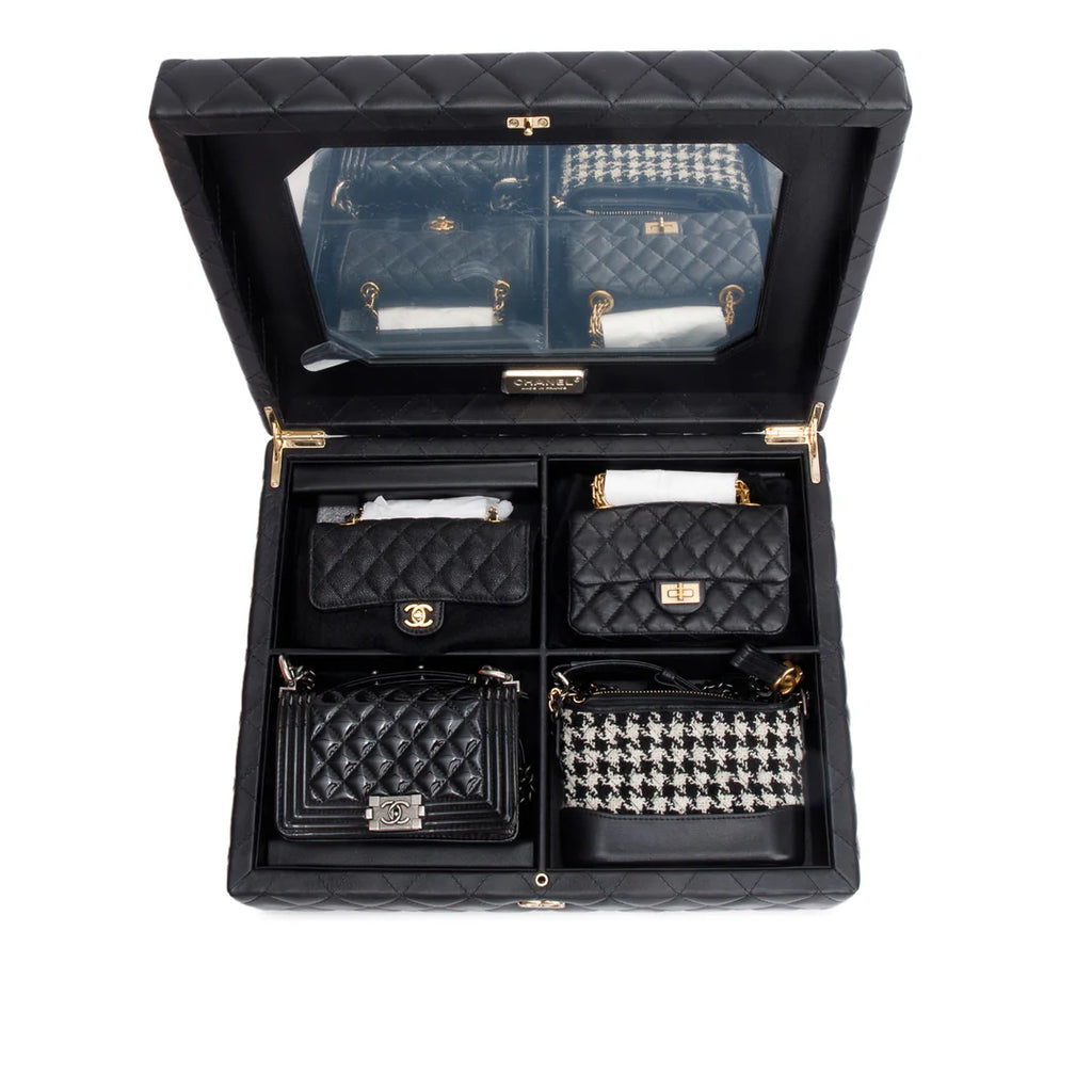 Black Lambskin Calfskin Leather Tweed Success Story Trunk Set Of 4 mini Bags w/ Authenticity Card Coeur Cult Core