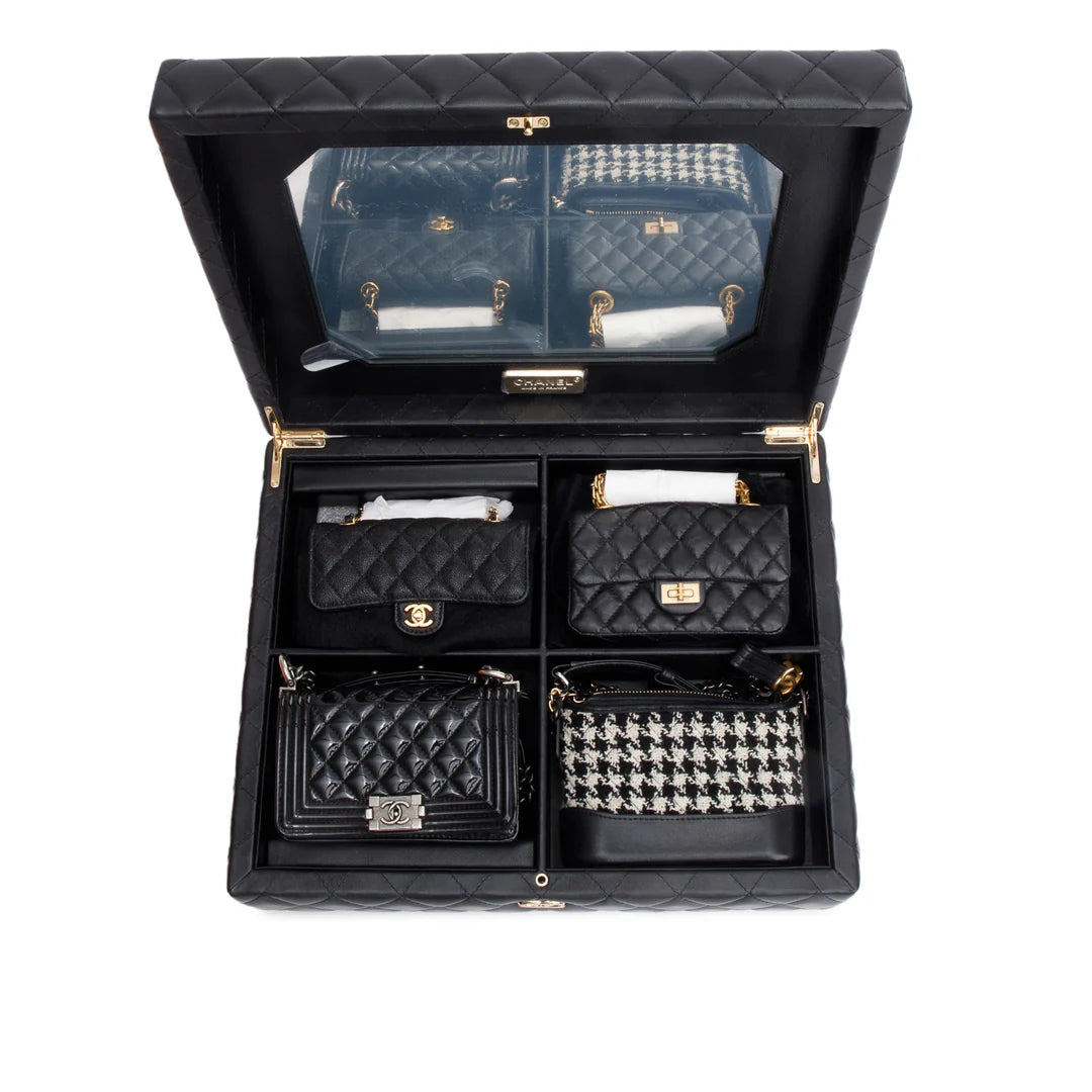 Black Lambskin Calfskin Leather Tweed Success Story Trunk Set Of 4 mini Bags w/ Authenticity Card Coeur Cult Core