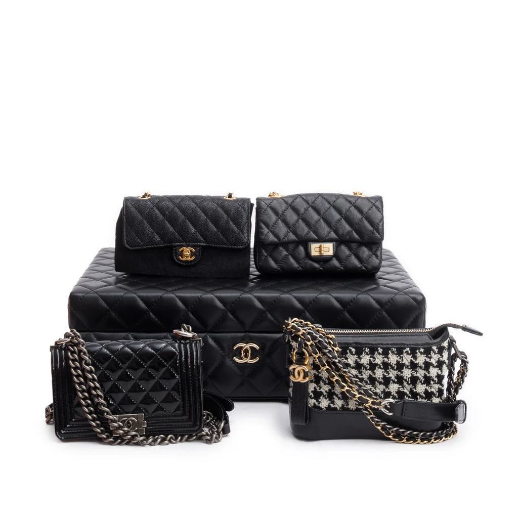 Black Lambskin Calfskin Leather Tweed Success Story Trunk Set Of 4 mini Bags w/ Authenticity Card Coeur Cult Core