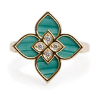 18k Yellow Gold Malachite &amp; Diamond Venetian Princess Ring, Size 8 Coeur Cult Core