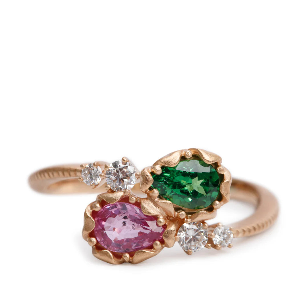 18k Rose Gold Tsavorite &amp; Pink Sapphire Ring, Size 8 Coeur Cult Core