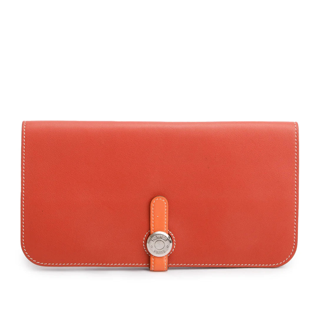 Saguine Crevette Swift Leather Dogon Long Wallet w/ Box