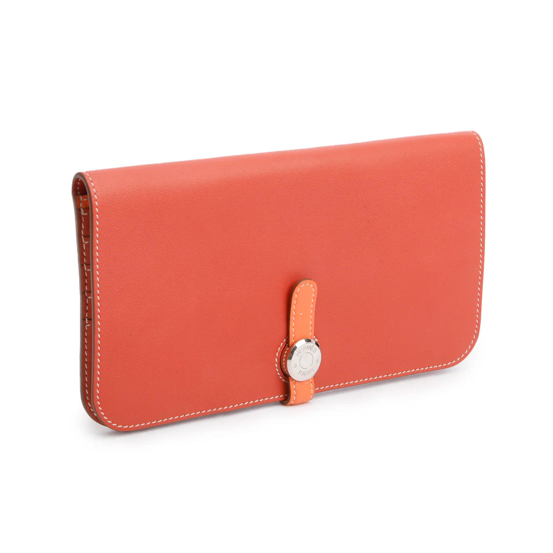 Saguine Crevette Swift Leather Dogon Long Wallet w/ Box