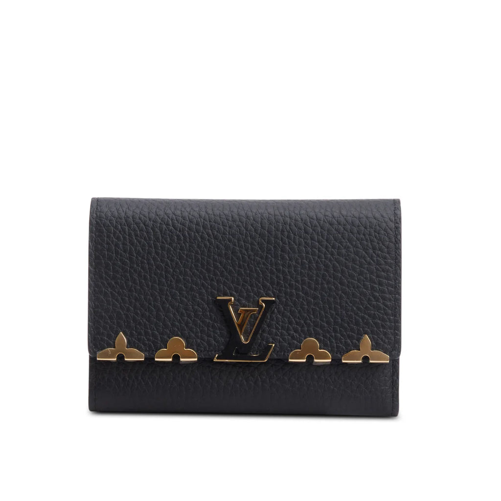 Black Taurillon Leather Capucines Compact Wallet w/ Box