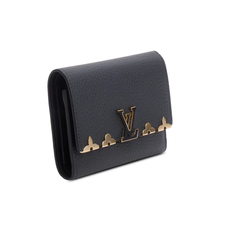 Black Taurillon Leather Capucines Compact Wallet w/ Box