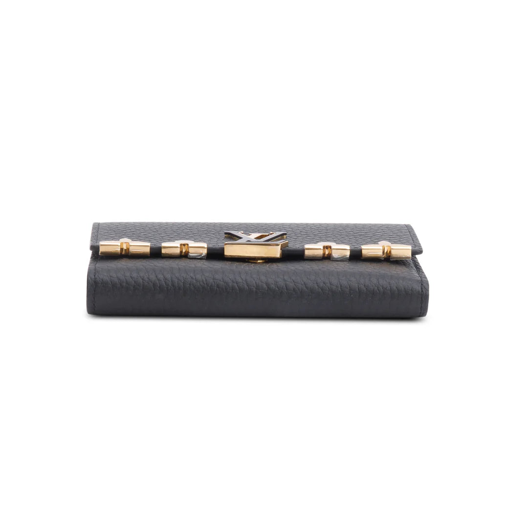 Black Taurillon Leather Capucines Compact Wallet w/ Box