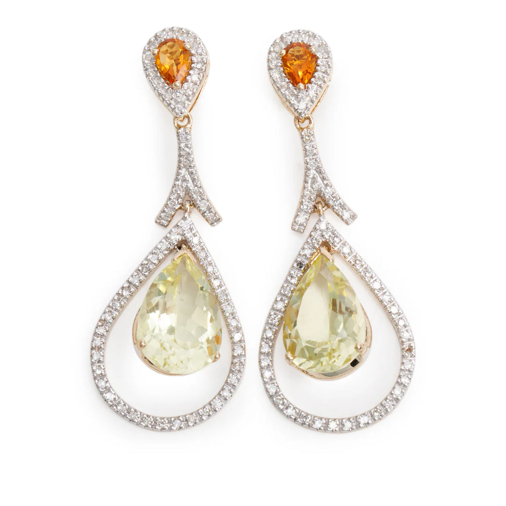 14k Yellow and White Gold Citrine &amp; Diamond Drop Earrings Coeur Cult Core