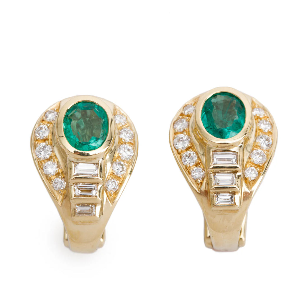 18k Yellow Gold Emerald and Diamond Earrings Coeur Cult Core