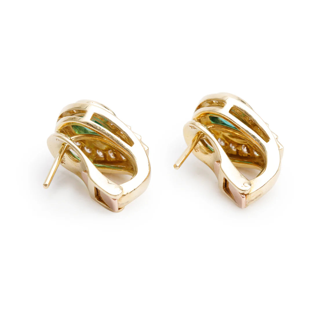 18k Yellow Gold Emerald and Diamond Earrings Coeur Cult Core