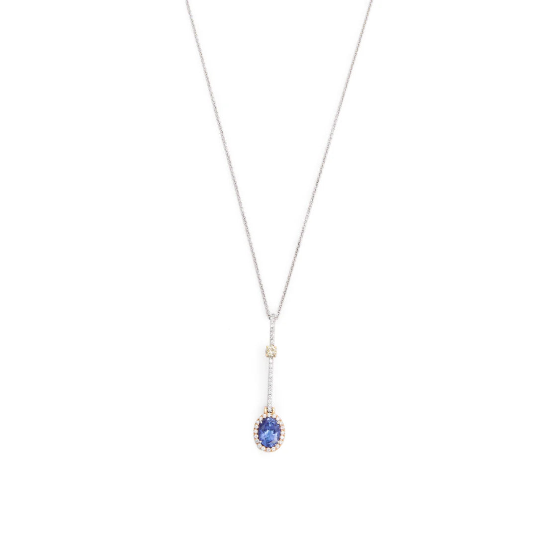 18k Yellow and White Gold Tanzanite &amp; Diamond Drop Pendant Necklace Coeur Cult Core