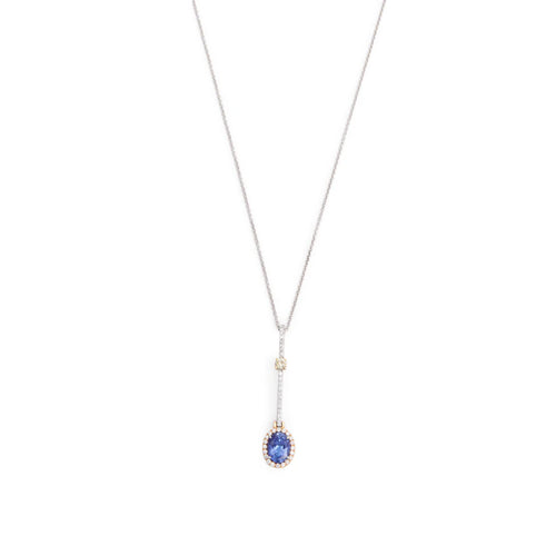 18k Yellow and White Gold Tanzanite &amp; Diamond Drop Pendant Necklace Coeur Cult Core