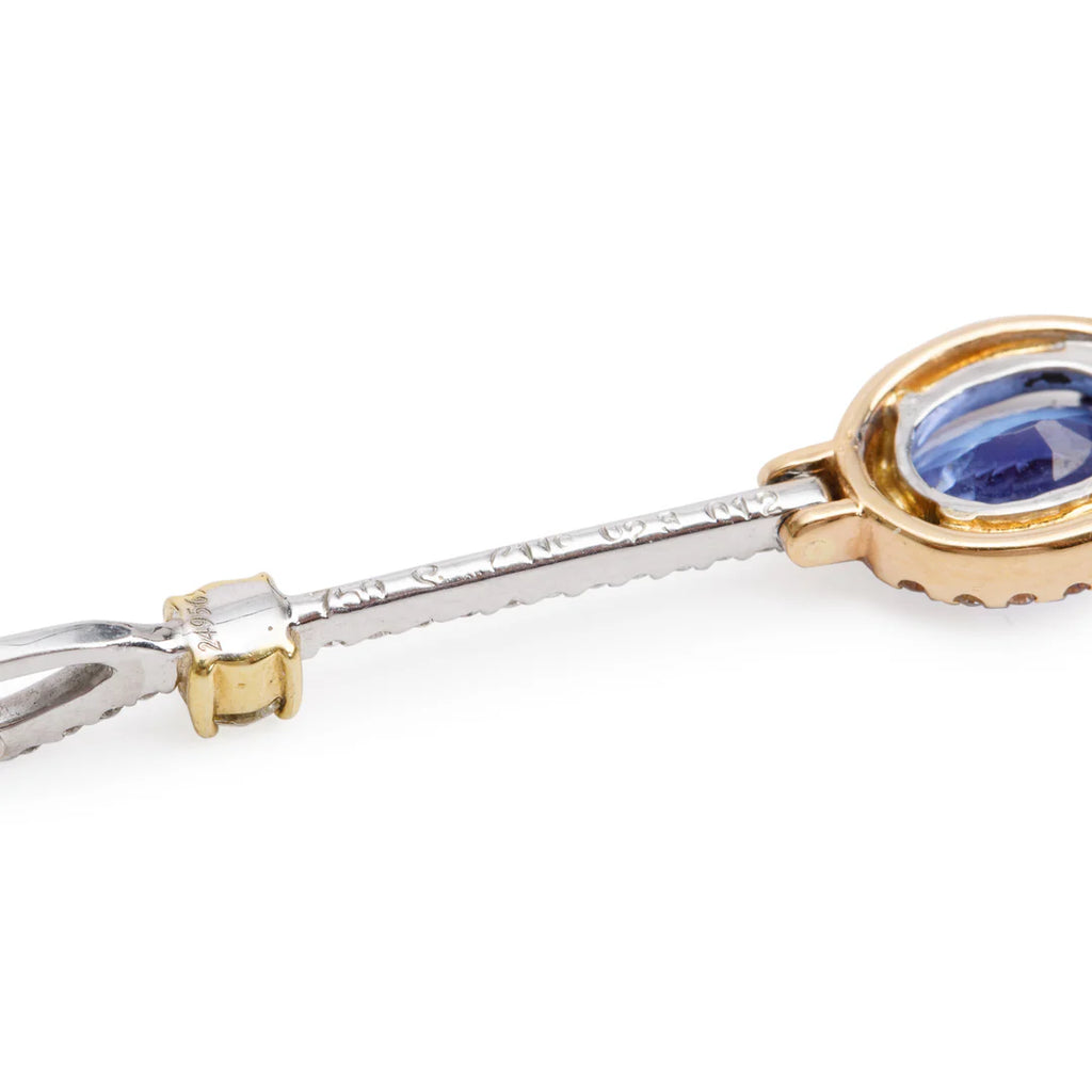 18k Yellow and White Gold Tanzanite &amp; Diamond Drop Pendant Necklace Coeur Cult Core