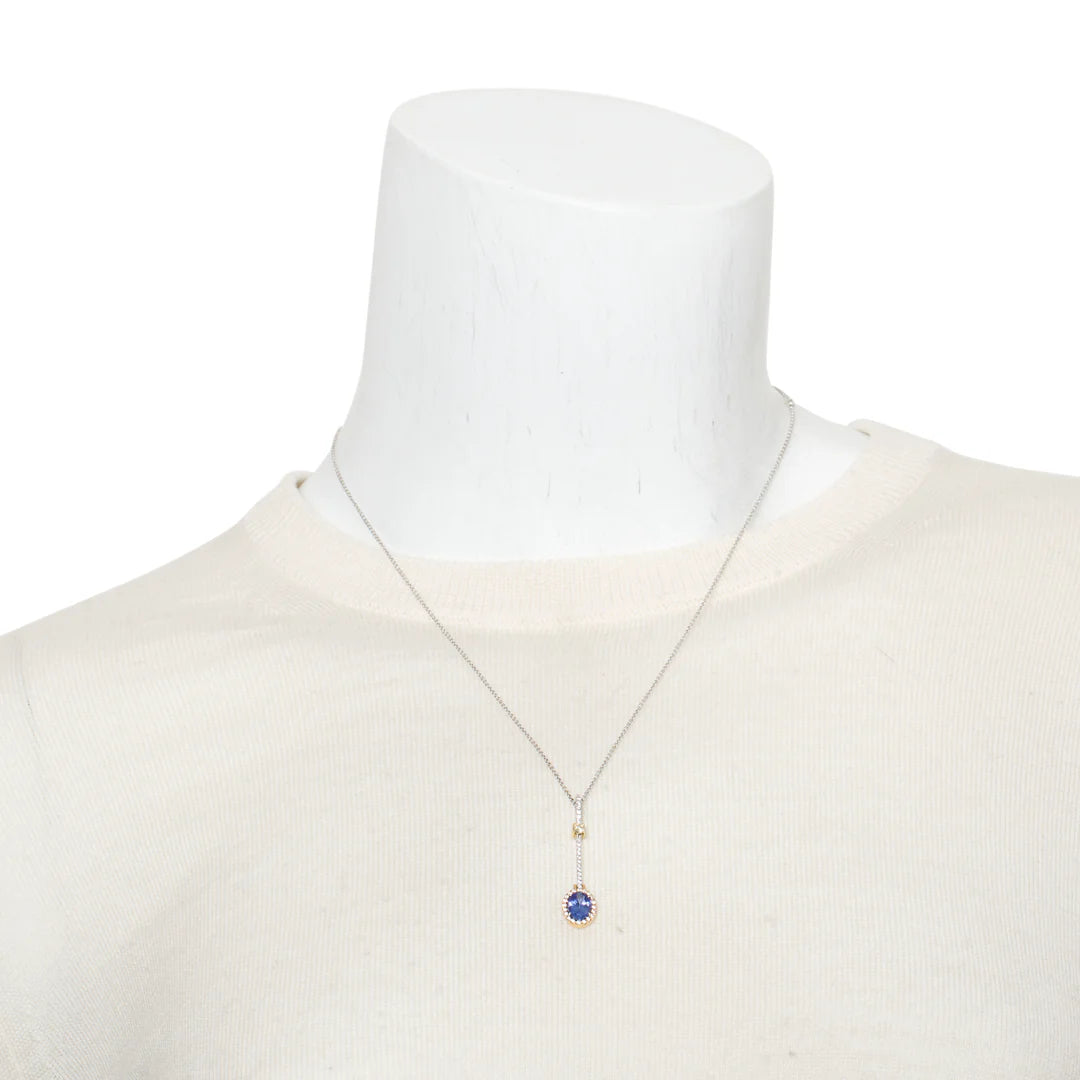 18k Yellow and White Gold Tanzanite &amp; Diamond Drop Pendant Necklace Coeur Cult Core