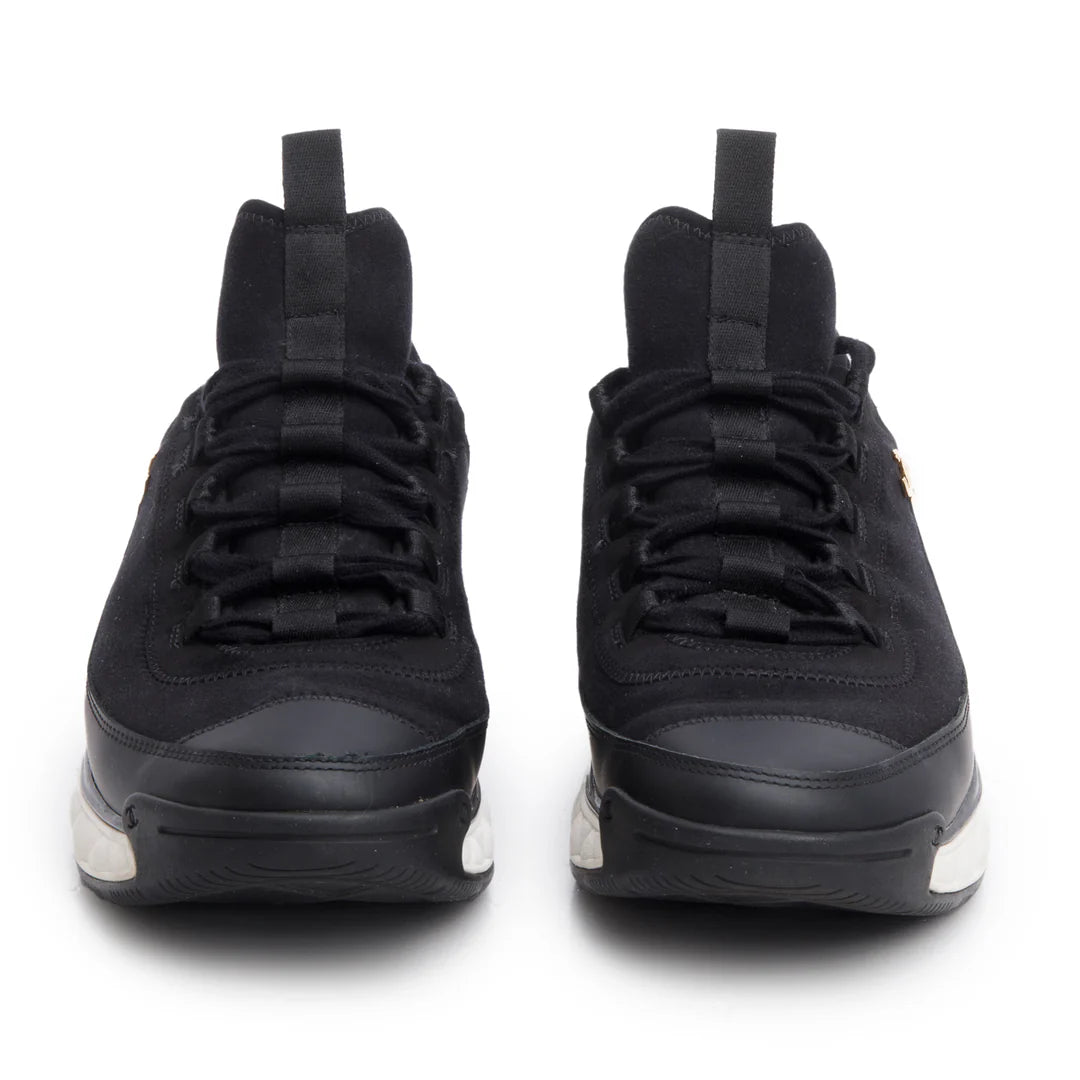 Black Canvas Calfskin Leather Trim CC Logo Sneakers, Men's Size 42