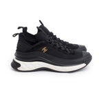 Black Canvas Calfskin Leather Trim CC Logo Sneakers, Men's Size 42