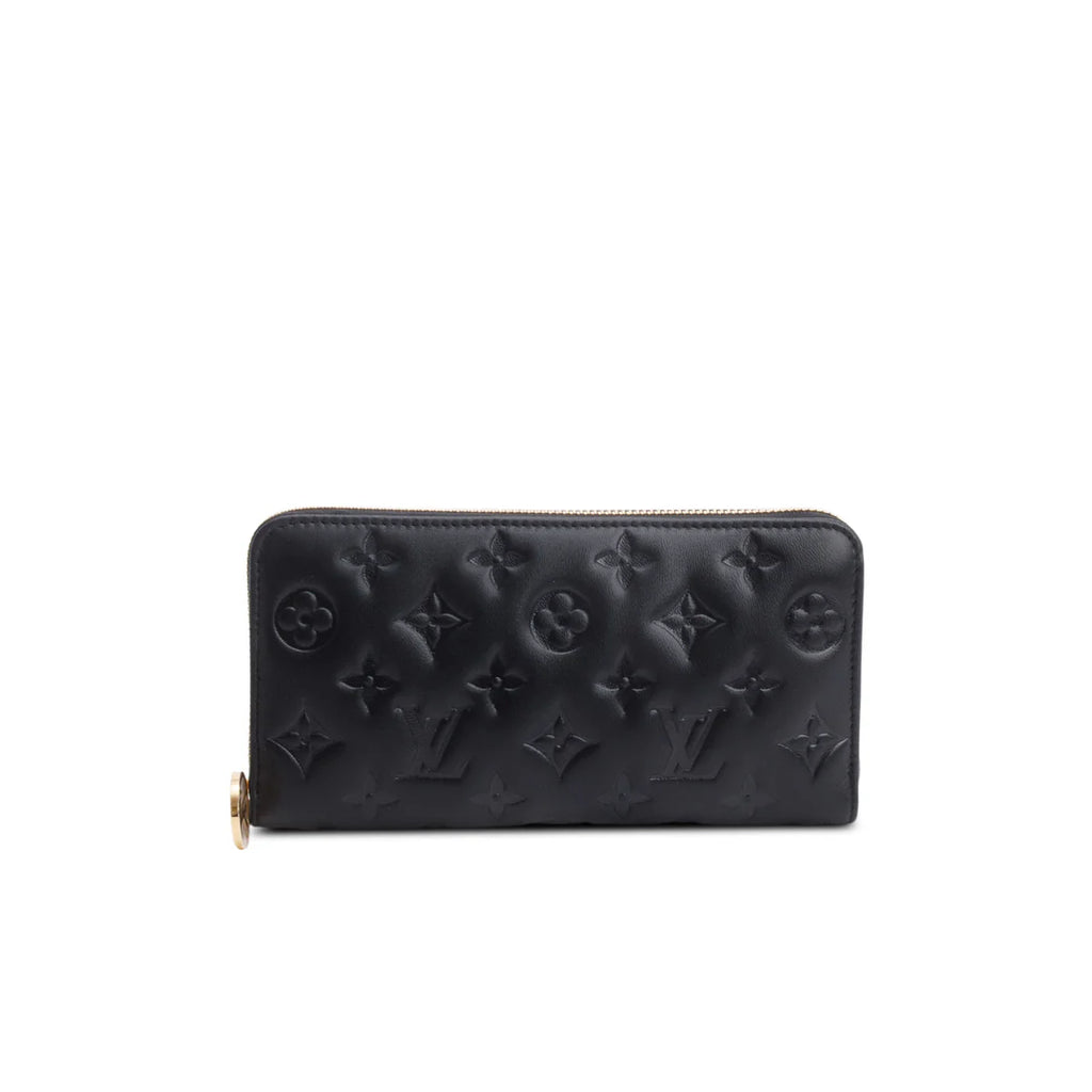 Black Monogram Embossed Leather Coussin Zippy Wallet w/ Box