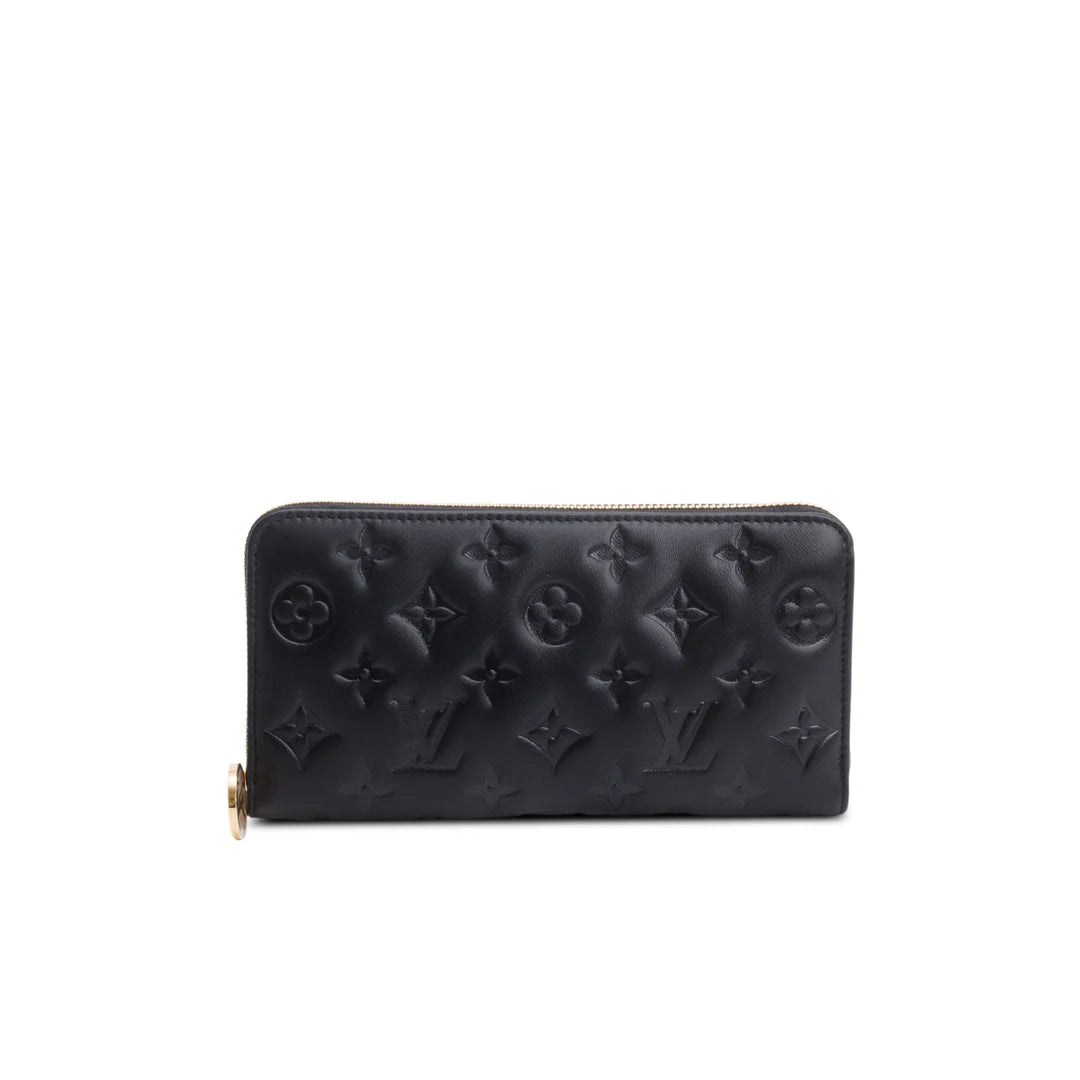Black Monogram Embossed Leather Coussin Zippy Wallet w/ Box