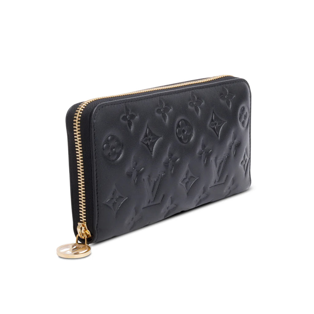 Black Monogram Embossed Leather Coussin Zippy Wallet w/ Box