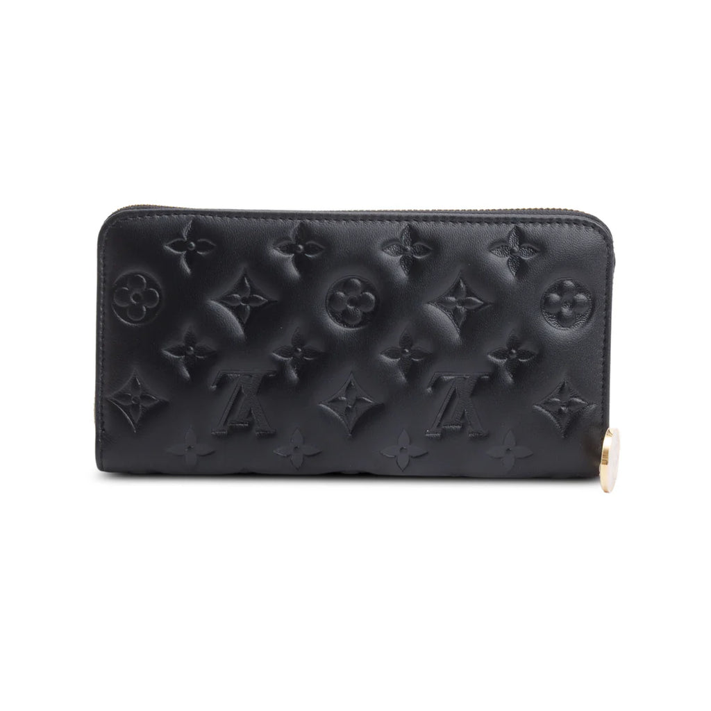 Black Monogram Embossed Leather Coussin Zippy Wallet w/ Box