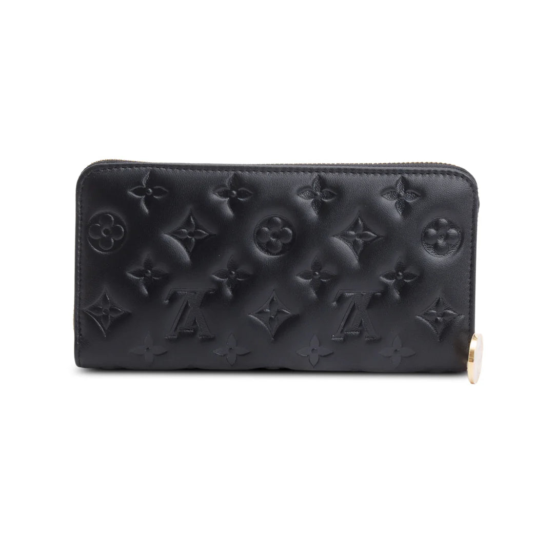 Black Monogram Embossed Leather Coussin Zippy Wallet w/ Box