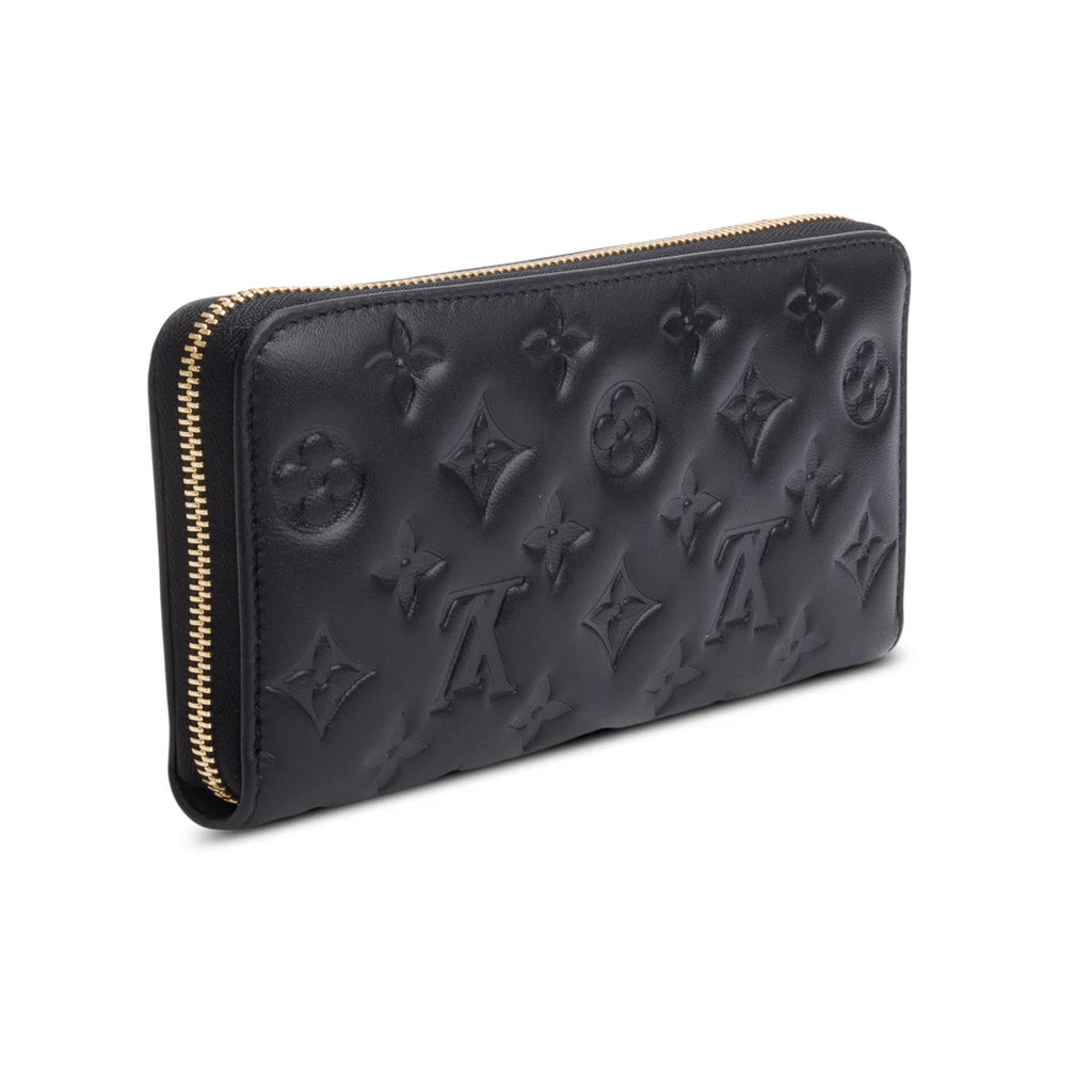 Black Monogram Embossed Leather Coussin Zippy Wallet w/ Box