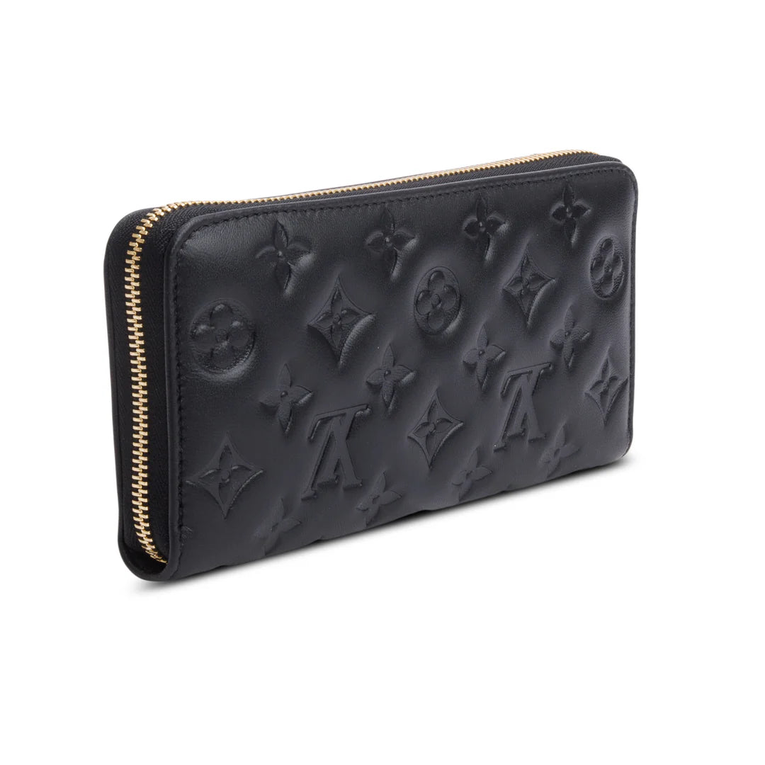 Black Monogram Embossed Leather Coussin Zippy Wallet w/ Box