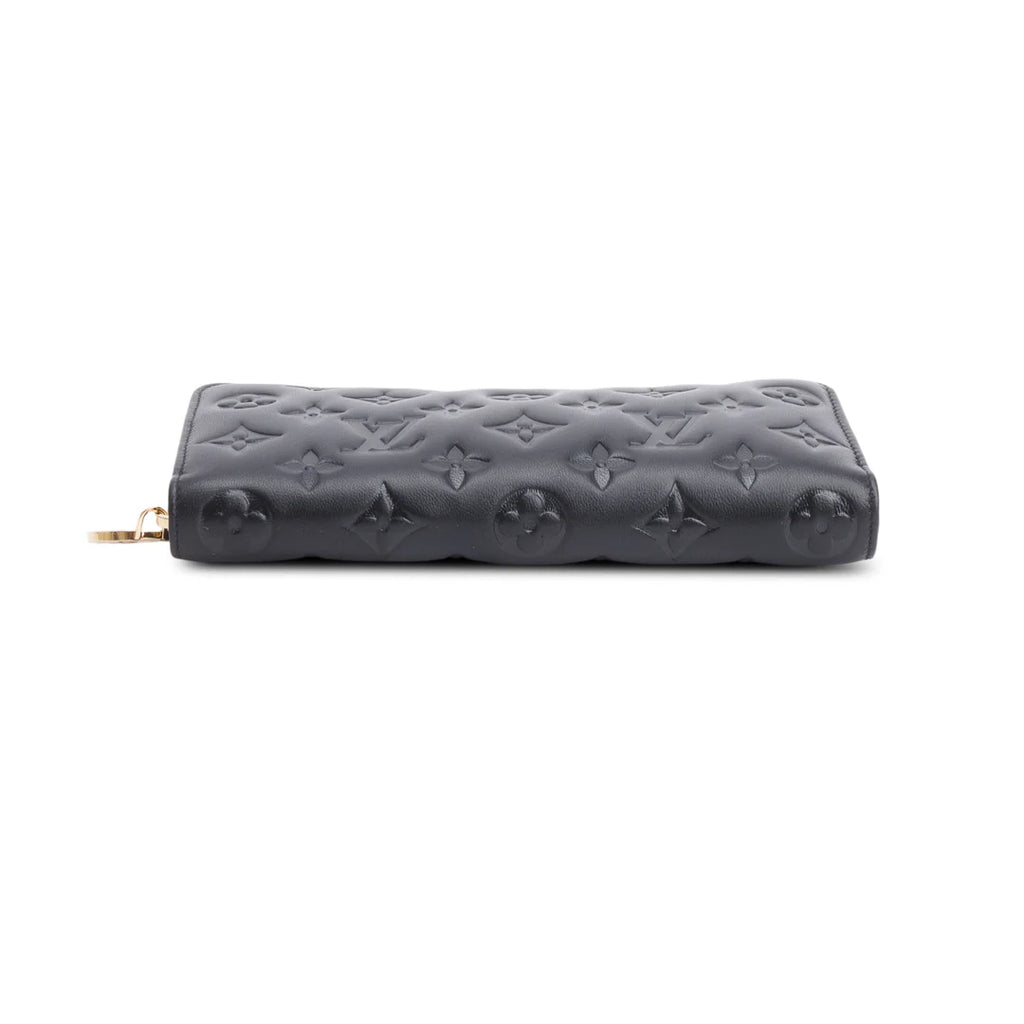 Black Monogram Embossed Leather Coussin Zippy Wallet w/ Box